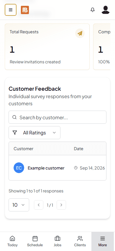 Fieldbookly customer feedback survey for an example completed service