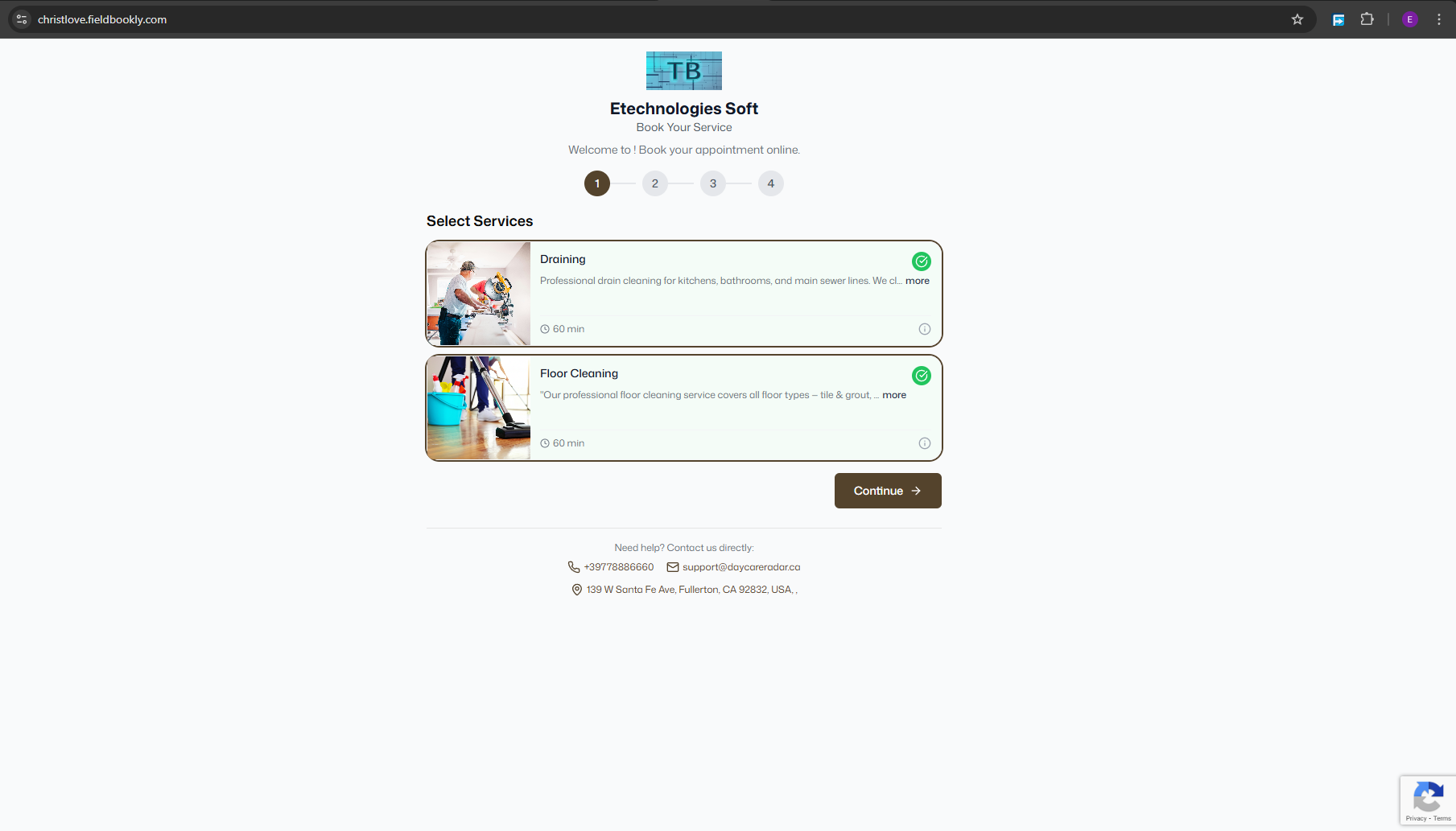 Online Booking Page — Desktop